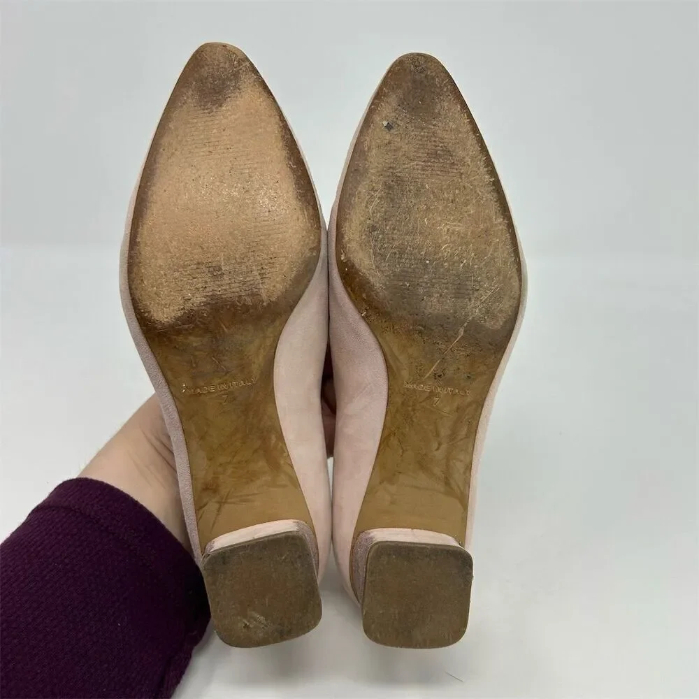 Everlane Women's V Sparkle Heeled Light Blush Pink Suede Block Pumps Size 7